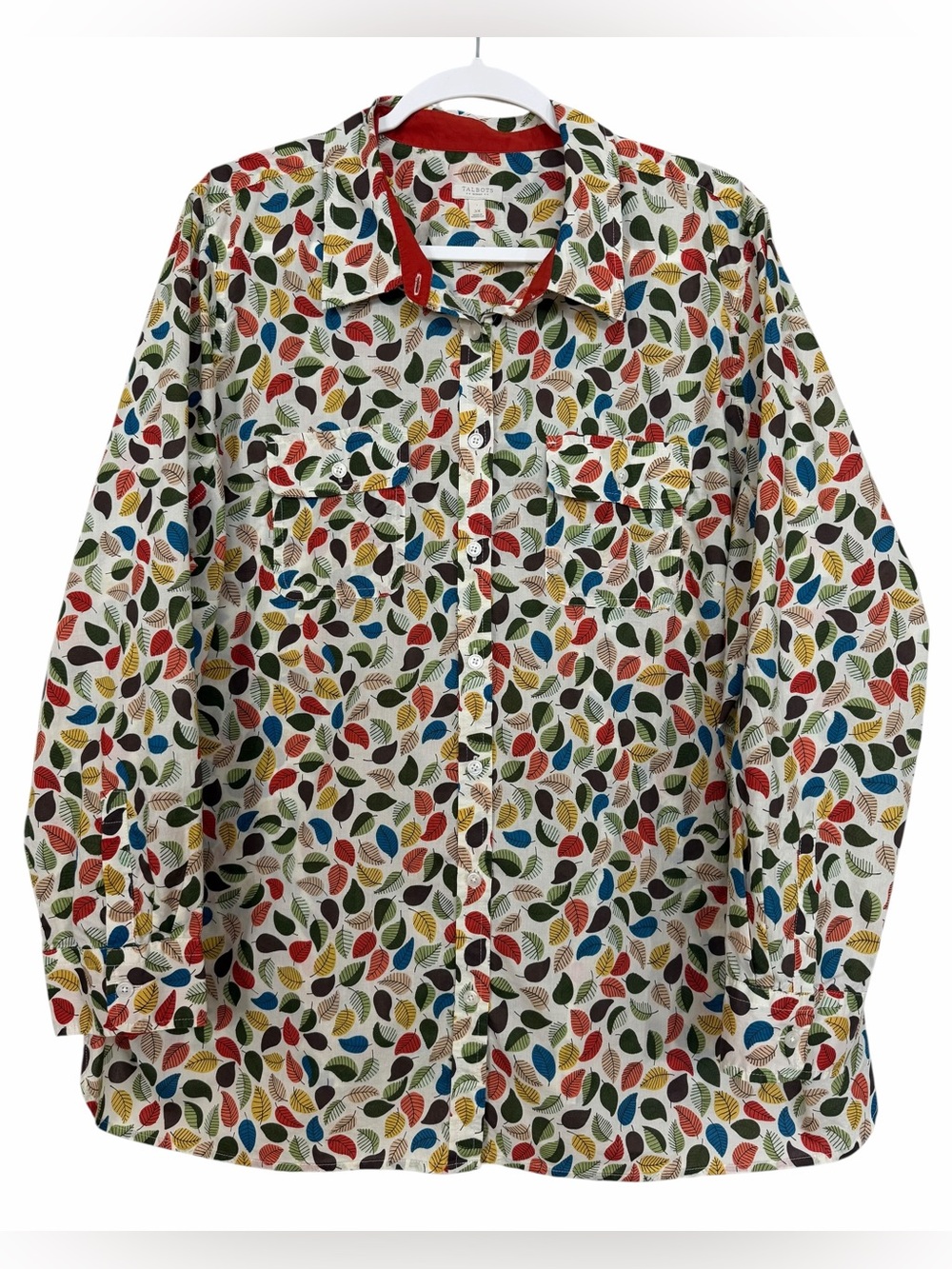Talbots Leaf Print Button-Up Shirt Lightweight Cotton Autumn Size 3X